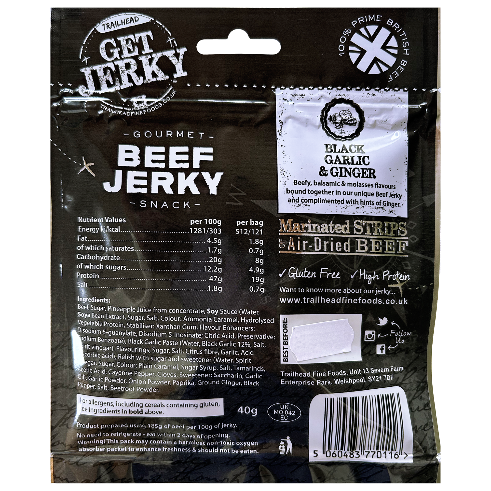 Garlic and Ginger Beef Jerky Pack Back