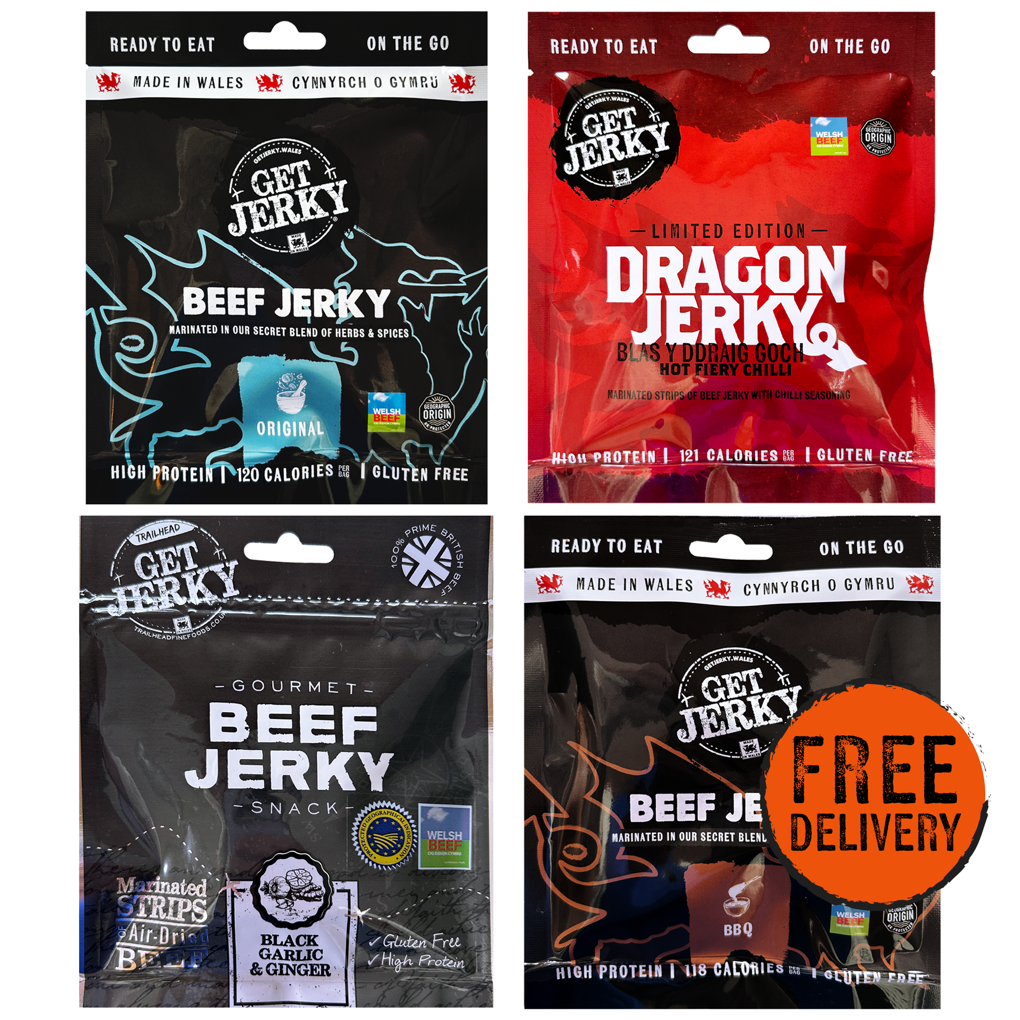 Favourites Beef Jerky 4 Pack, Premium Welsh Jerky